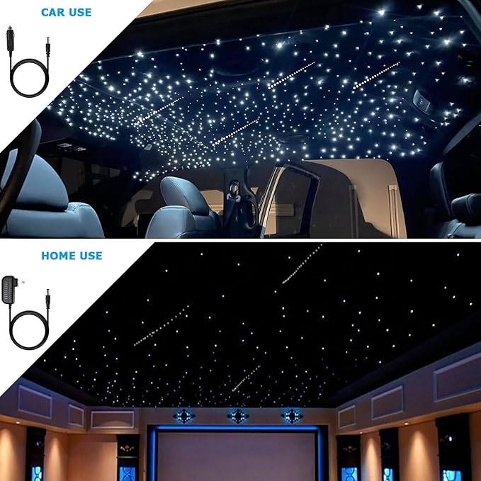 AMKI Upgraded 600pcs 0.03in 9.8ft 16W Twinkle Starlight Headliner Kit Shooting Star Twinkle+Sound Activated Fiber Optic Lighting Meteor Kit for Car Home Ceiling Roof Decor