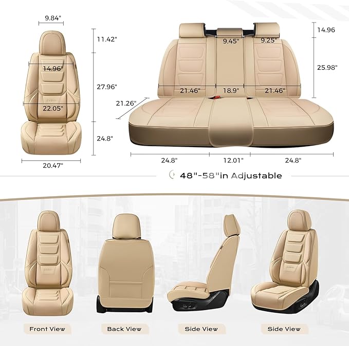Coverado Car Seat Covers Full Set, Seat Covers for Cars, Front Seat Covers and Back Seat Cover Waterproof Leather Automotive Seat Cover, Universal Car Interior Protectors Cushion for Most Cars Beige