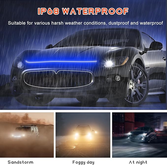 Car Hood Light Strip, 79 Inches Flexible DRL Dynamic Scan Start up Hoodbeam Kit, Waterproof 12V LED Headlight Strips Engine Cover Decoration, Exterior Car Accessories