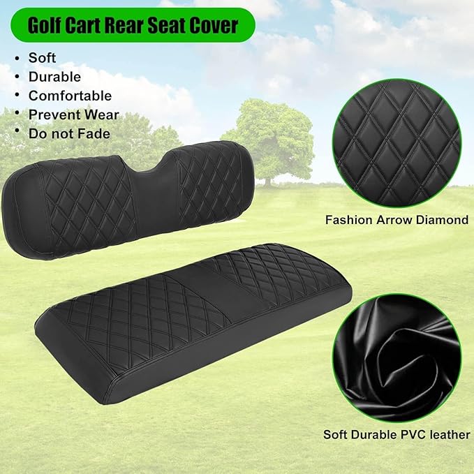 Golf Cart Rear Seat Covers for EZGO Club Car Yamaha Aftermarket Rear Seat Only-Thick Premium Marine Leather with Custom Diamond Design Comfortable/Anti-Scratch/Anti-Fading/Easy to Install