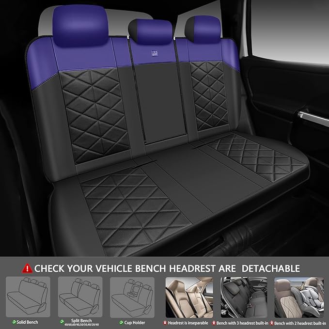 CAR PASS Nappa Leather Seat Covers for Car, Waterproof Seat Covers Full Set, Luxury 3D Rhombus Lined Sponge Airbag Compatible Universal Fit for Automotive SUV Truck Pickup Sedan, Black Blue