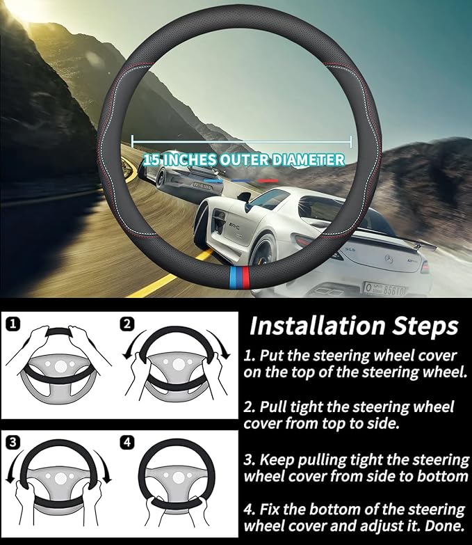 Custom-Fit for Kia Steering Wheel Cover, Premium Leather Car Steering Wheel Cover with Logo, Non-Slip, Breathable, for Kia Accessories (C-Style,for Kia)