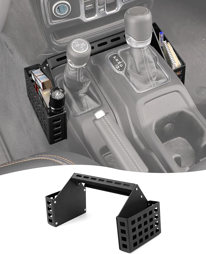 Hoolcar Center Console Gear Shift Organizer Tray Compatible with Jeep Wrangler JL/JLU 2018-2024 & Jeep Gladiator JT Truck 2020-2023 Storage Box, Interior Accessories, Black
