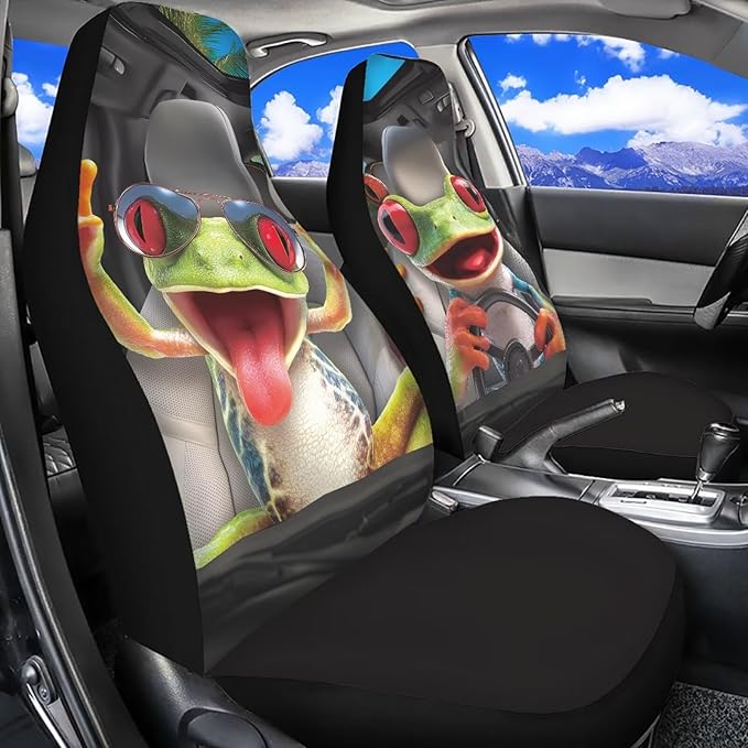 Funny Tree Frog Car Seat Covers for Front Seats Anti-Slip Comfort Front Bucket Seat Cover Universal Fit for SUV Truck Sedan