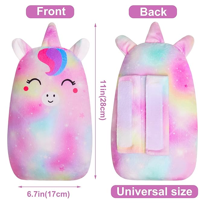 FIODAY Car Seat Belt Covers for Kids Unicorn Seat Belt Pillow Soft Seat Belt Cushion Adjust Seat Strap Pillow Head Neck Support for Children Boys Girls Travel