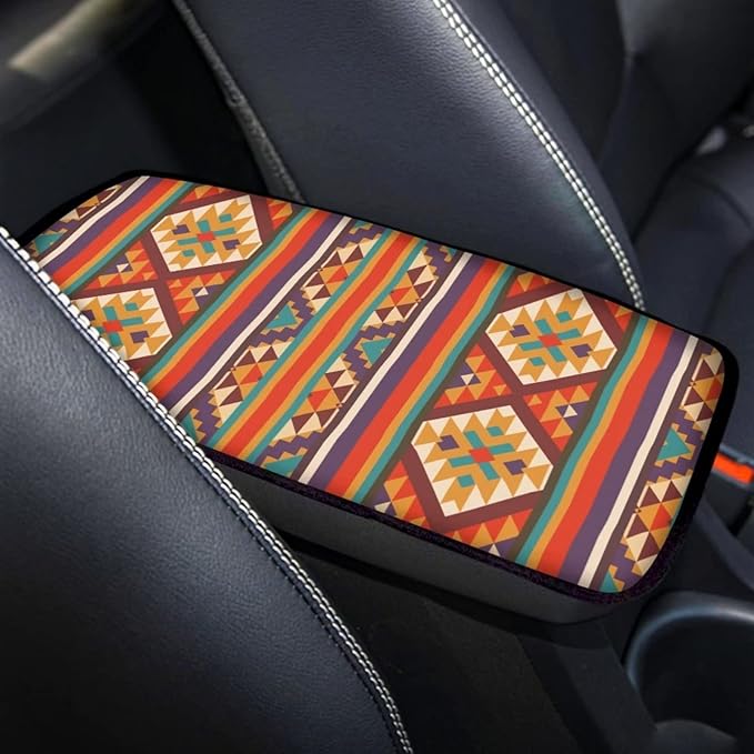 JoyLamoria Southwestern Car Armrest Pad Printed Casual Car Armrest Cushion Cover for Outdoor Travel