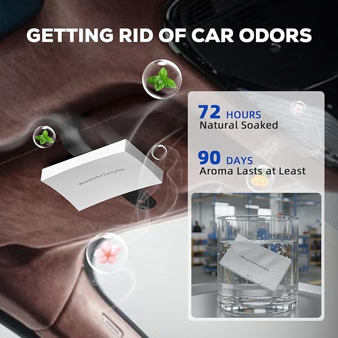 Car Air Freshener Small Plaster Diffuser New Smell Set Clean Ingredients Car Odor Eliminator Long Lasting Scent Auto Accessories with Metal Clip (Square, 2 PCS)