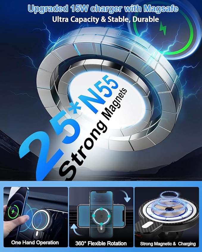 PZK Car Phone Mount for Honda CRV CR-V 2017 2018 2019-2020 2021 2022 Accessories 5th Gen CRV Custom Air Vent Phone Holder Magnetic 15W Fast Wireless Charger 360° Rotation Automobile Cradles