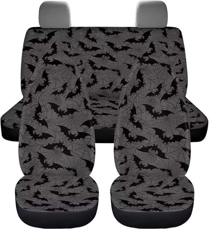 KEIAHUAN Black Bats Halloween Car Seat Covers for Men Front Seat Rear Backrest Cover Universal Car Interior Accessories Decoration Fit Most Vehicle Truck,SUV