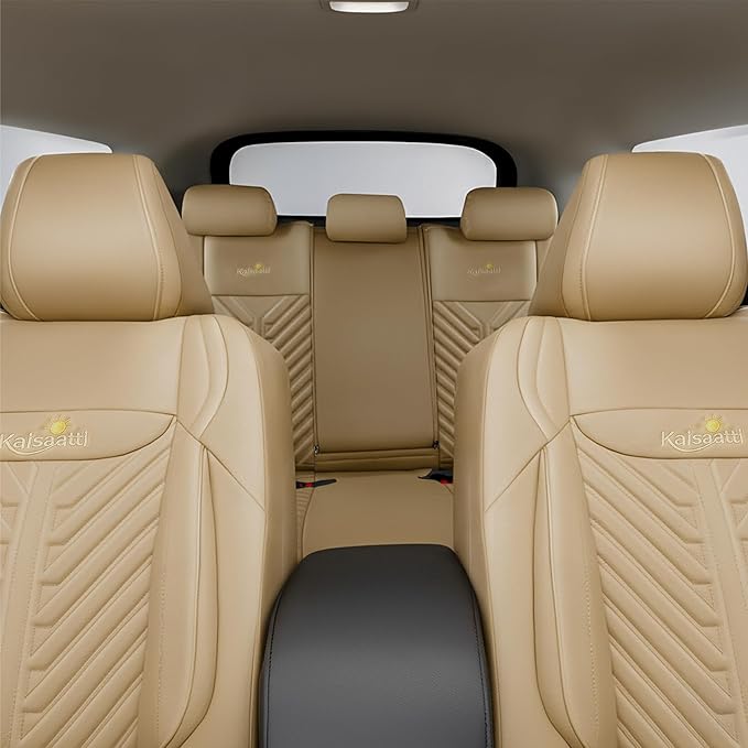 PU Leather Car Seat Covers Full Set – Waterproof seat Cover for Cars，3D Foam Support Automotive seat Covers ，Airbag Compatible, Universal Fit for Cars SUVs Trucks Sedans（Khaki）