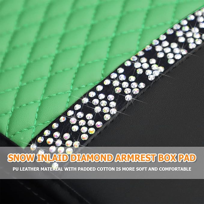 Car Center Console Cover, PU Leather Armrest Seat Box Protector Pad, Car Middle Console Armrest Cushion, Universal Auto Interior Decor Accessories for Most Vehicle, Truck, SUV (Green)