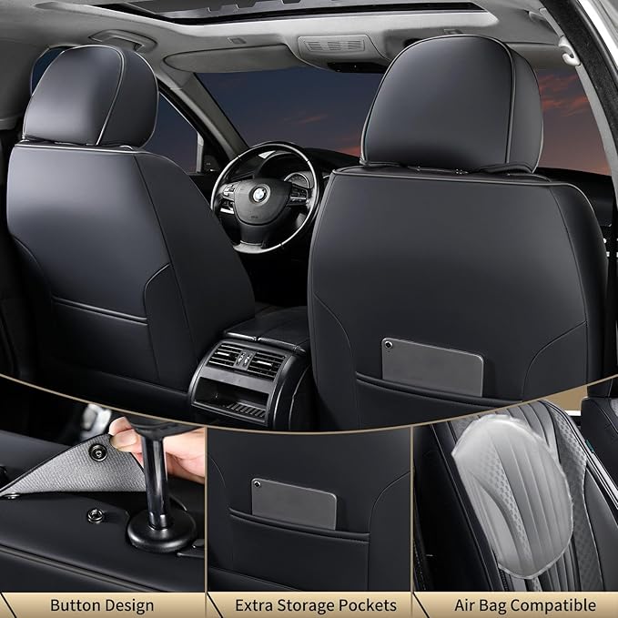 FLORICH Car Seat Covers, Premium Leatherette Car Seat Covers Front Seats, Automotive Vehicle Seat Cushions, Waterproof Seat Protectors for Sedans Cars SUV Trucks, Black&Gray