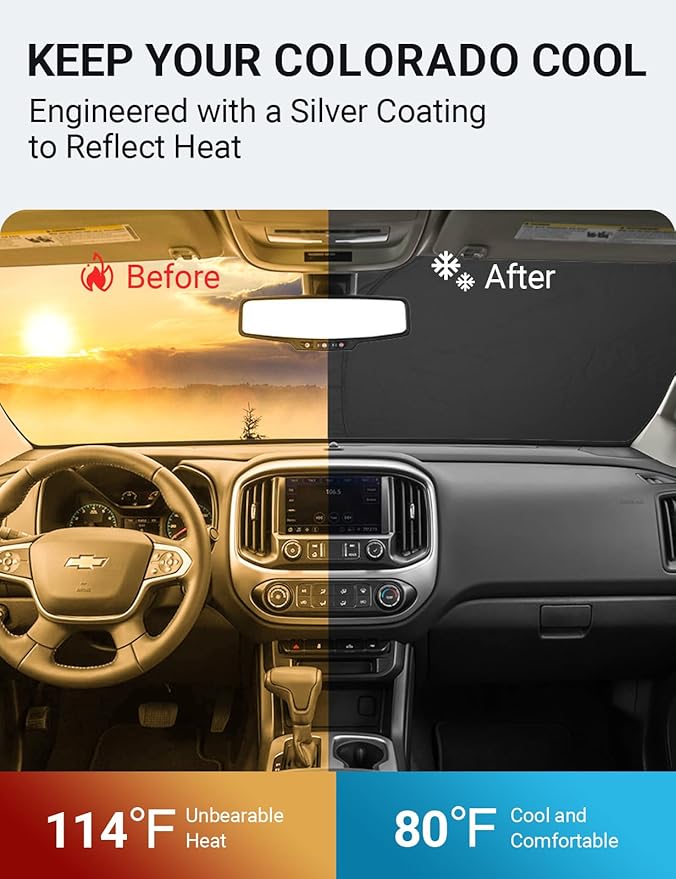 Proadsy 2026 Upgrade Front Windshield Sun Shade Foldable Sunshade Protector Custom Fit 2015-2022 Colorado Pickup Truck Accessories