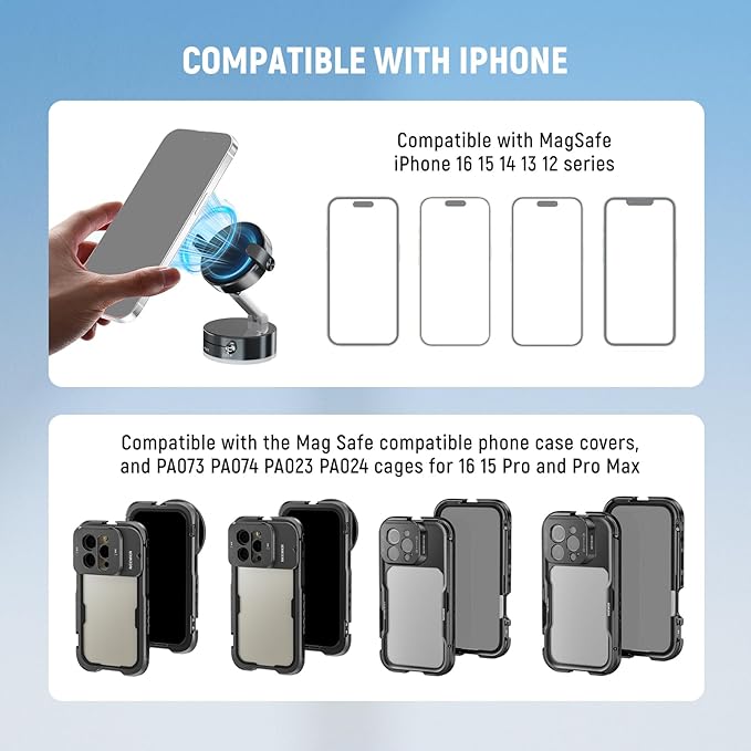 NEEWER ENTRY LEVEL VERSION Magnetic Cell Phone Holder Mount Stand Foldable with Vacuum Suction Cup for Your Car Windshield Dash Gym, 360 Rotating Compatible with MagSafe iPhone for Video Recording, A9