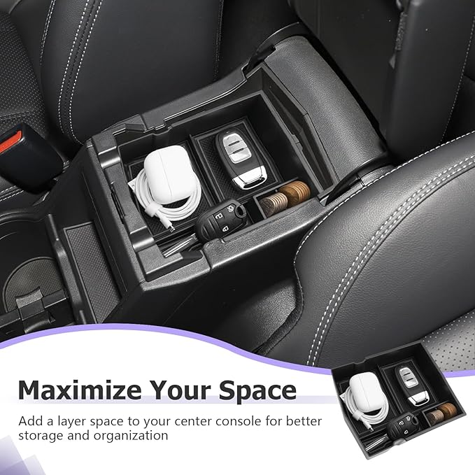 LUWU Center Console Organizer Compatible with 2019 2020 2021 2022 2023 2024 Subaru Forester Accessories Armrest Console Secondary Storage Box Insert Tray ABS Material Black