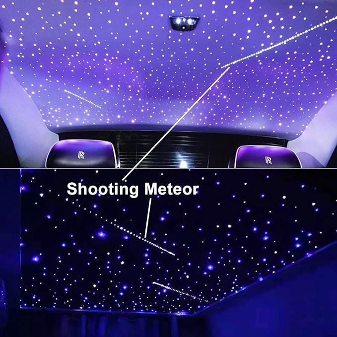 AMKI 100pcs*0.04in*16.4ft Pure White Shooting Stars Effect Fiber Optic Lights Kit,10Holes LED 5W Meteor Light Engine with Bluetooth+RF Remote Control 20 Meteor Modes