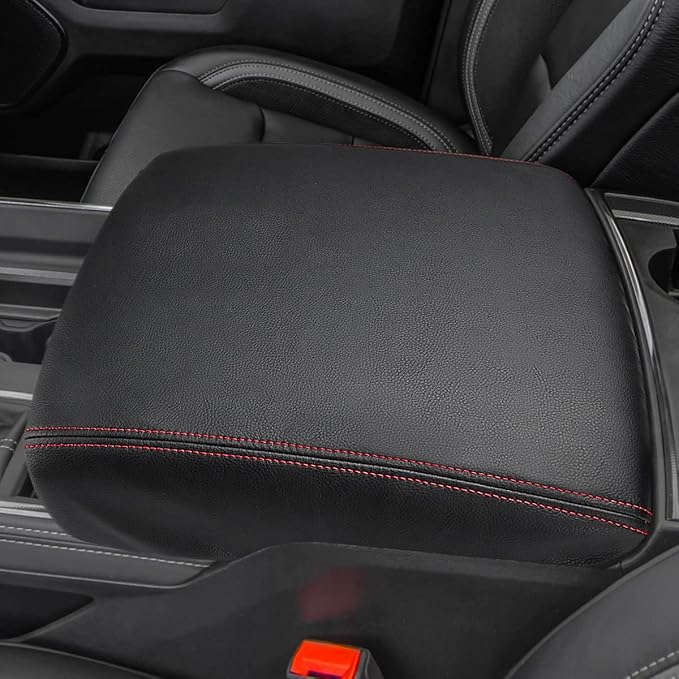 INTGET Car Center Console Armrest Cover for 2022 2023 Dodge Ram 1500 2500 3500 Accessories 2019 2020 2021 Arm Rest Box Lid Protector Pad Cushion Dog Seat Cover (Black with red Stitches)