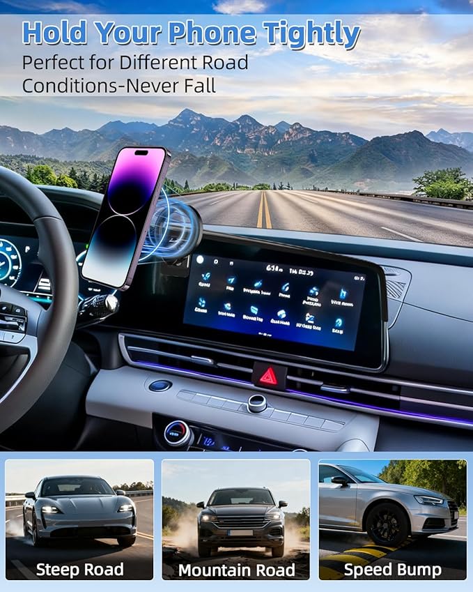 PZK Car Phone Mount for Hyundai Elantra 2021-2025 2026 SE/SEL/Sport/Limited/N Line Accessories 8-Inch/10.25-Inch Screen Car Phone Holder Compatible with Magsafe 360° Rotation Phone Cradles