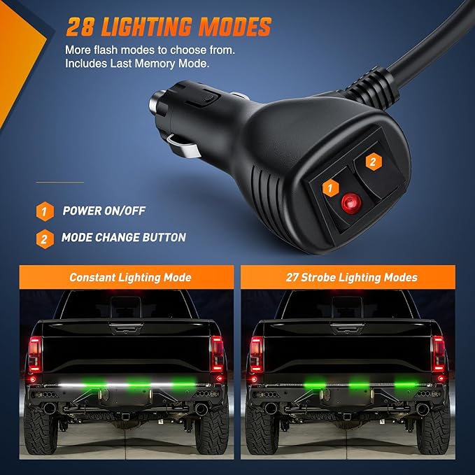 Nilight 48 Inch Truck Tailgate Strobe Light Strip Tail Emergency Bar Rear Window Warning Lamp Ultra-Bright Double Row 288 LED for Pickup Trailers Construction Vehicles Car SUV, Green White