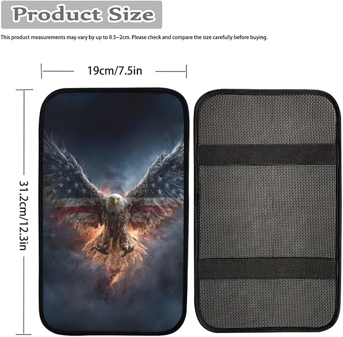 Fire Eagle Print Armrest Cover Pad for Car American Flag Print Car Center Console Armrest Cushion Pad Universal Fit for Most Cars