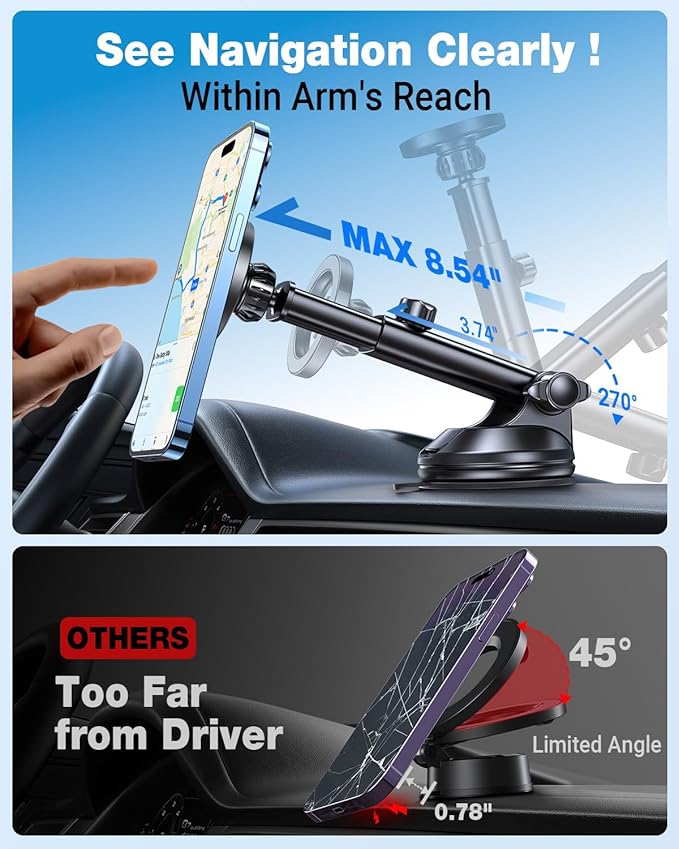 Romuto for MagSafe Car Mount【Strongest Magnet】 Magnetic Phone Holders for Your Car Dashboard Wind Vent Cell Phone Holder【360° Rotation】 Suction Car Mount for iPhone 16 15 14 13 12