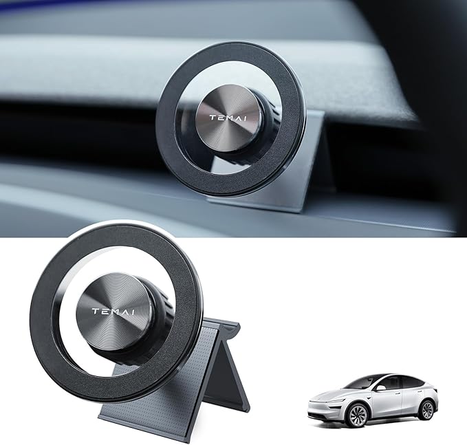 TEMAI MagSafe Phone Mount Dedicated for Tesla Model Y 2025 (Juniper) ONLY - No Damage Silicone - Fits iPhone 17 16 15 Pro Max - [Specifically for Center Vent Position]