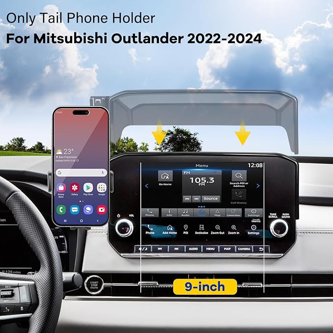 Car Phone Holder Compatible with Mitsubishi Outlander 2022-2024 & 2023-2025 Outlander PHEV 9 inch Cell Phone Mount with Hands-Free & 360°Rotation (NOT Fit 8″Screen)