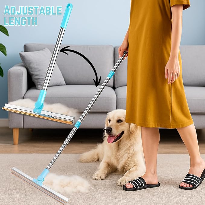 Carpet Rake for Pet Hair Removal Tool 5-in-1 Set Includes Retractable Carpet Rake, Grooming Brush, Hair Scraper, Hooks & Lint Removers for Carpets, Rugs, Furniture & Car Interiors