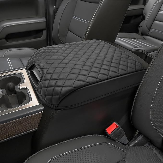 KBH Center Console Armrest Cover for Chevy Silverado, GMC Sierra 1500 2500 3500 2014-2018 & Tahoe Yukon Suburban 2015-2020, Vinyl Leather Trim, Floor Console Bucket Seat, Black