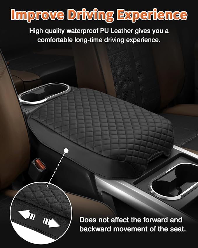 Shademax Center Console Cover for Nissan Titan 2016-2024 Accessories Armrest Cover Cushion Pad Leather Middle Console Cover Car Armrest Seat Box Console Lids Protector (Only for Bucket Seat Console)