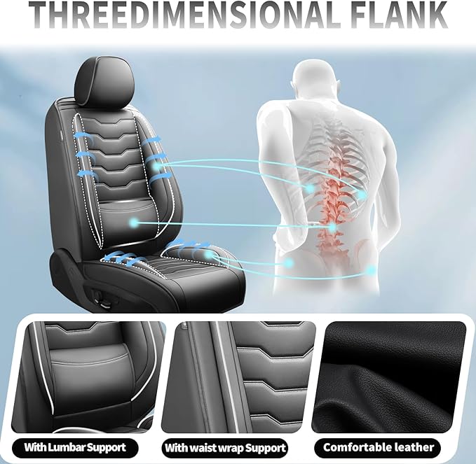 Fit Tucson Car Seat Covers Premium Leather for Hyundai Tucson 2010-2025 2026. Waterproof， Breathable, Scratch-Resistant & All-Weather Seat Cushion Protector (Front Seat, White Line Black)