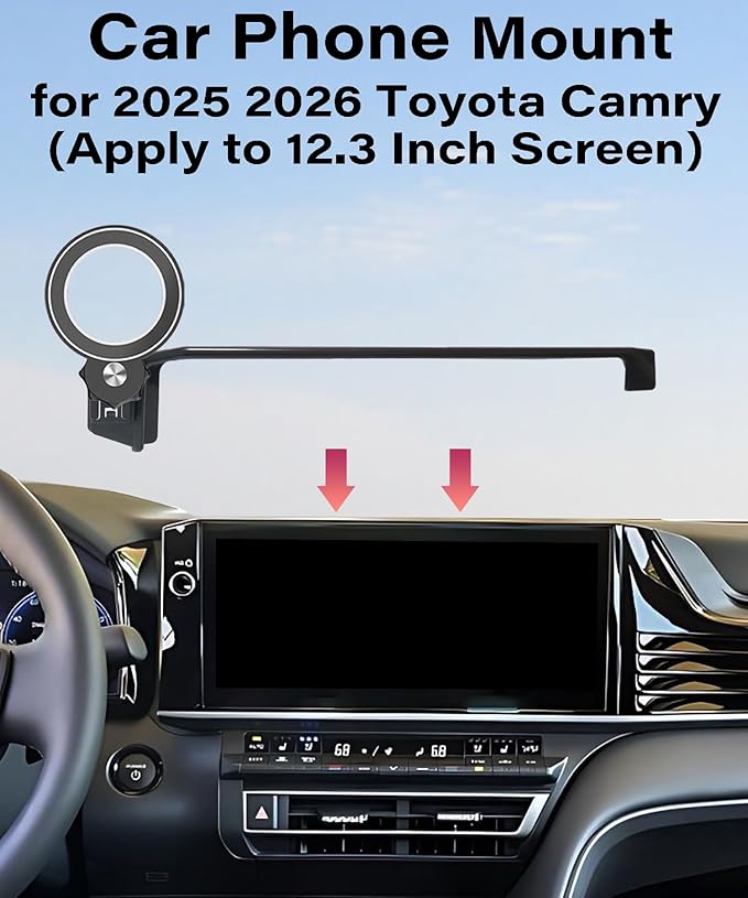 Car Phone Holder for Toyota Camry 2025 2026 Accessories Apply to 12.3 Inch Touch Screen Fixed Clip MagSafe Cell Phone Mount Hands-Free 360° Rotation