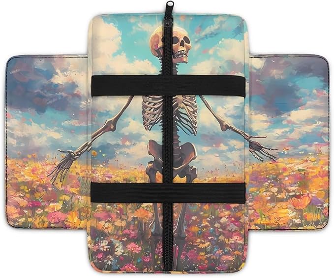 Armrest Cover Pad for Car, Car Center Console Pad with 4 Storage Bag, Skull Floral Universal Car Decor Accessories Fit for Most Cars, Vehicles, SUVs