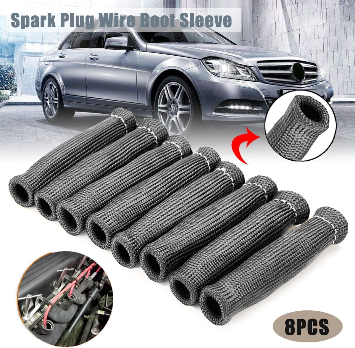 Spark Plug Wire Boots Thermal Protection Insulator Sleeve, 1200 Degree Heat shield Cover Wrap 6 inch for Car Truck 8PCS(black)