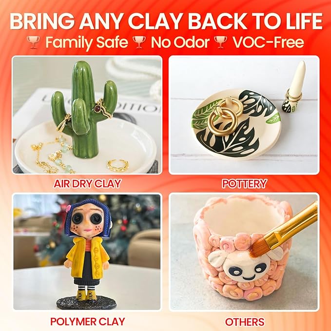 Clay Glaze, Gloss Varnish for Air Dry Clay Waterproof, Polymer Clay Glaze, Non-Toxic & Anti-Cracking, High Gloss for Air Dry Clay, Polymer Clay, Oven Baked Clay, Pottery Clay, Ceramic Clay