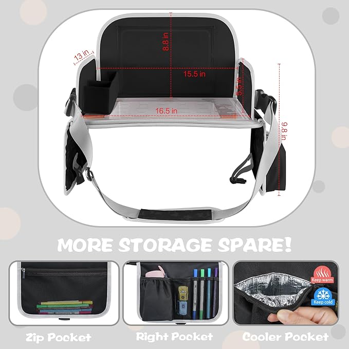 MENZOKE Kids Travel Tray for Toddler Car Seat, Toddler Gift for Boy Activities with Dry Erase Board & iPad Holder Stand, Road Trip Essentials Accessories Lap Tray for Boy as Birthday Gift, Black