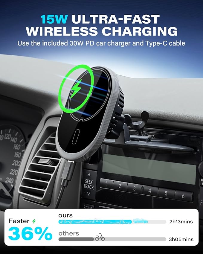 1Zero Qi2 15W CD Car Mount Charger for Magsafe, Strong Magnetic Phone Holder for CD Slot Charging, Fast Wireless Car Charger Mount Fit for iPhone 17 16 15 14 13 12 Pro Max Plus Mini (for Qi2 Charging)