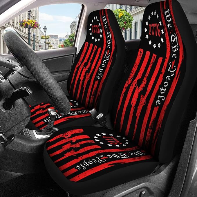 GENANY We The People Car Seat Covers Set of 2, American Breathable Front Seat Covers for Truck Sedan SUV, American Flag Car Accessories, for Women Men