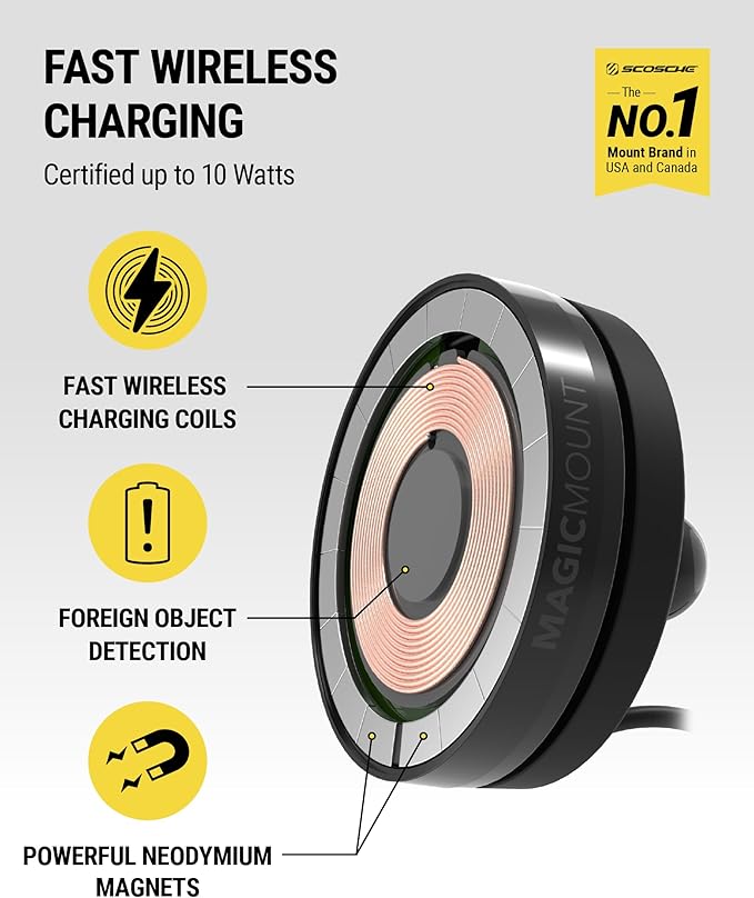 Scosche MEMSQRWD MagicMount Elite Magnetic Wireless Charging Phone Mount for Car Dashboard/Windshield with Fast USB-C Car Charger, Cell Phone Holder Compatible with MagSafe Apple iPhone 16/15/14/13/12