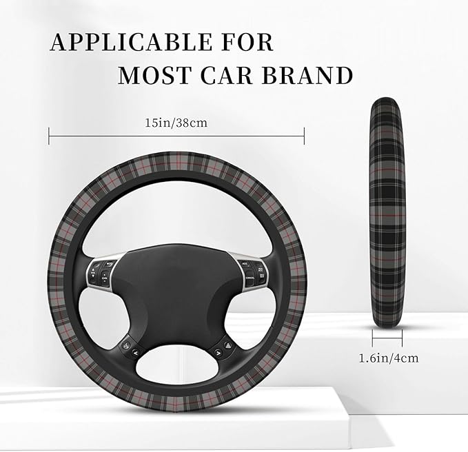 Thickened Elastic Steering Wheel Cover, Gray Plaid Clan Moffat Tartan Ultra, Soft, Breathable, Fit for Cars, SUVs, Trucks, Stylish Comfortable Grip