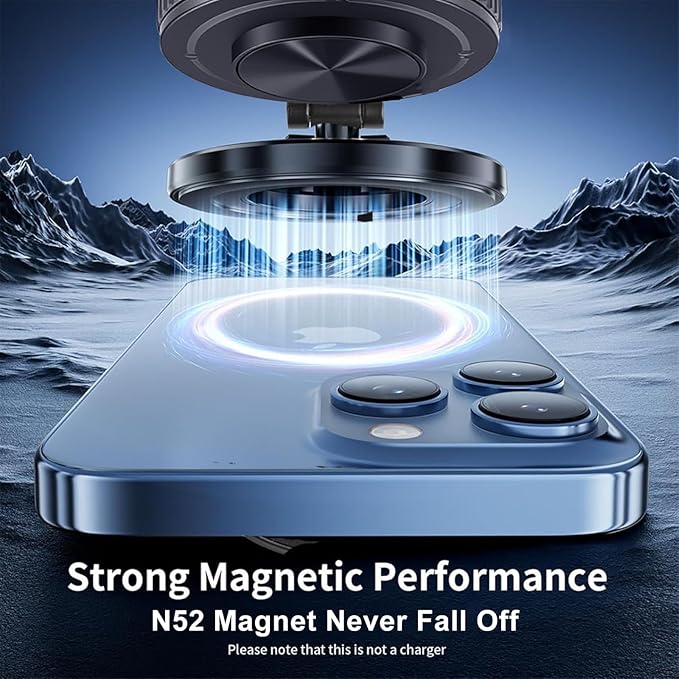 Vacuum Magnetic Phone Holder for Car, 360° Ajustable Car Holders for Magsafe,Ultra Strong Suction Cup Phone Mount, Foldable Cell Phone Holders for Car/Gym/Mirror Bracket for iPhone & Android