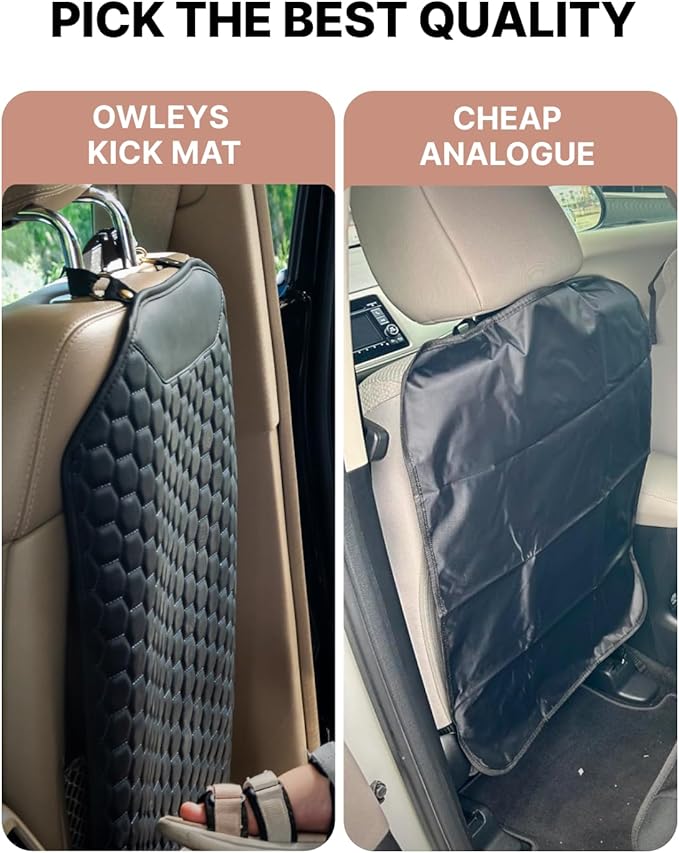 Owleys Set Seat Back Organizer & Car Seat Protector Hexy Waterproof & Non-Slip Protector for Child Car Cushion for Leather and Fabric Seats (Black Set 2)