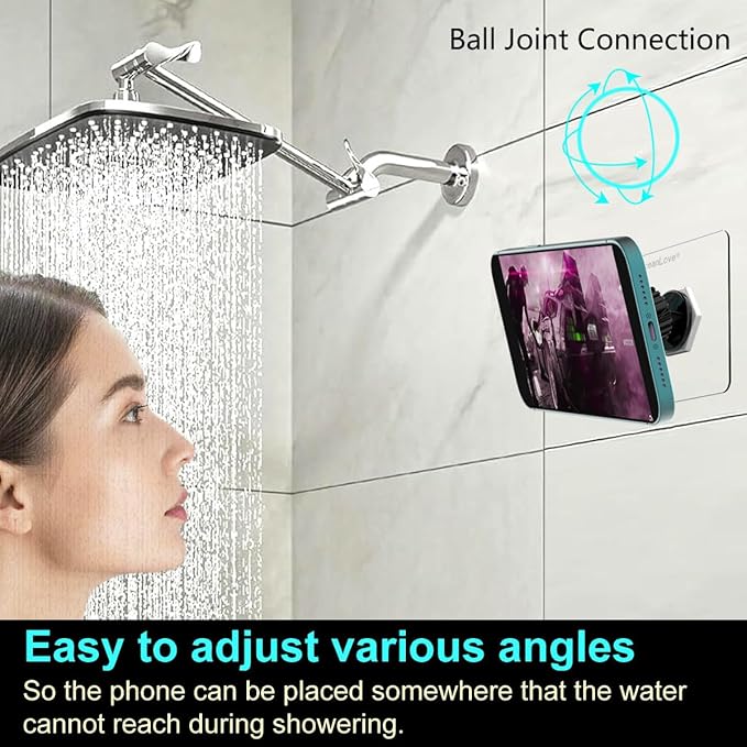 OCEANLOVE for MagSafe Wall Mount Magnetic Phone Holder, 2 Pack, Self-Adhesive, Rotatable Ball,Waterproof, Compatible with iPhone 17/16/15/14/13/12, Shower Mirror Gym Bathroom Kitchen (Black)