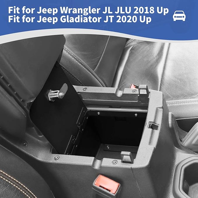 for Wrangler JL Center Console Organizer Gun Safe Box with Key Lock for Jeep Wrangler JL JLU 2018-Present for Gladiator JT 2020-Present Black Storage Accessories