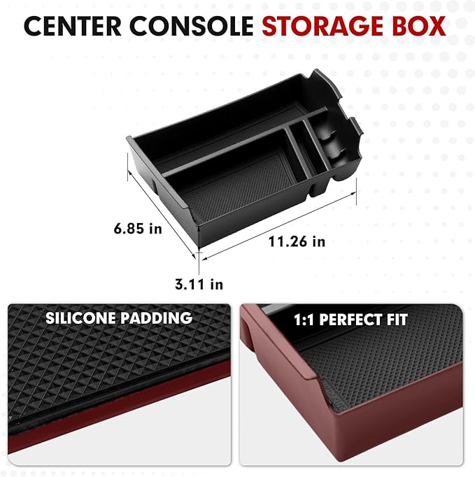 Autorder Center Console Organizer for 2024 2025 2026 Hyundai Sonata Accessories Car Armrest Storage Box Middle Console Tray Container with Non-Slip Silicone Mats
