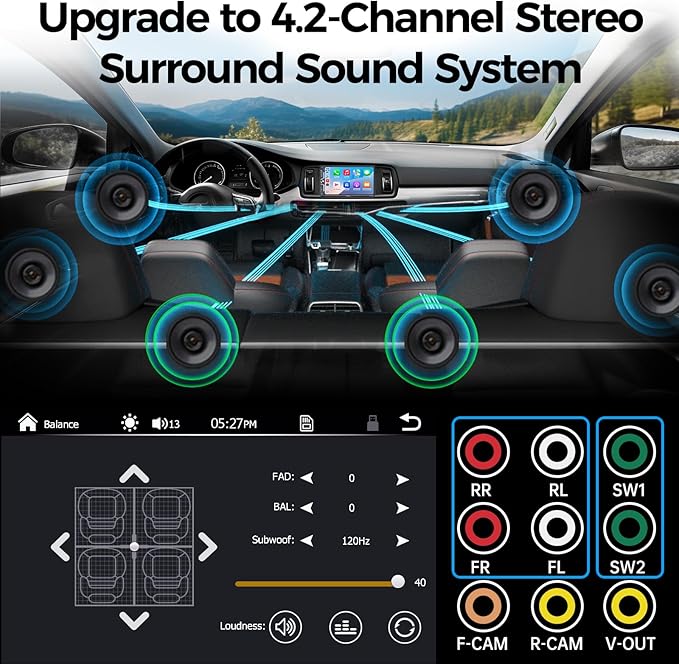 SJoyBring 7" QLED Double Din Car Stereo - Wireless Apple CarPlay & Android Auto, 240W 4.2CHN, SWC, Bluetooth, FM/AM Car Radio, 2 Subwoofers Outputs, Backup Camera