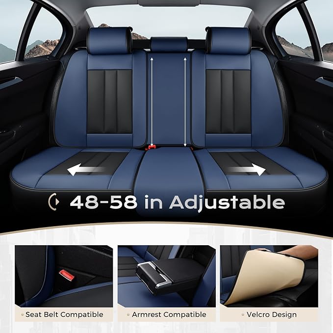 Coverado Car Seat Cover, Cover for Cars Full Seat, Premium Leather, Universal Fit Waterproof Seat Protectors, Car Seat Cushion Non-Slip for Most Cars-BlackBlue
