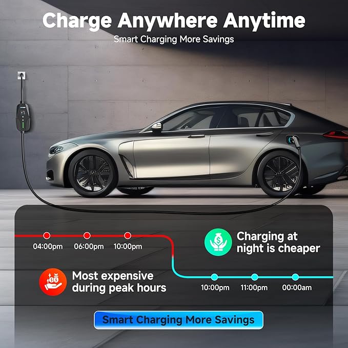Level 1&2 EV Charger -16Amp Adjustable Current Home Charging Station with 110V-240V NEMA 6-20 Plug & 5-15 Adapter, 25FT Cable Portable Electric Vehicle Car Charger, SAE J1772 Charging Station for Home