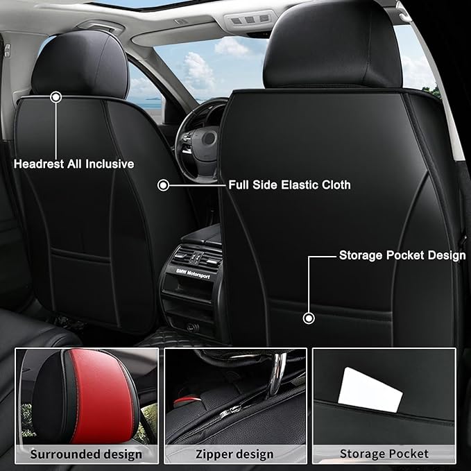 AOMSAZTO Car Seat Covers,Full Set 5 Seats Custom Fit for Honda Ridgeline 2006-2025,Faux Leather Automotive Cushion Covers Seat Protector,Airbag Compatible Waterproof (5 Seats Red)