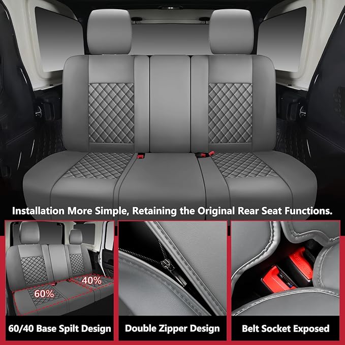 Wrangler Seat Covers 2007-2026 Full Set, Waterproof Leather Interior Sets with Lumbar Support Custom Fit for Jeep Wrangler JK JL 4 Door Unlimited Sahara/Sport/Rubicon X 392 Willys, Gray